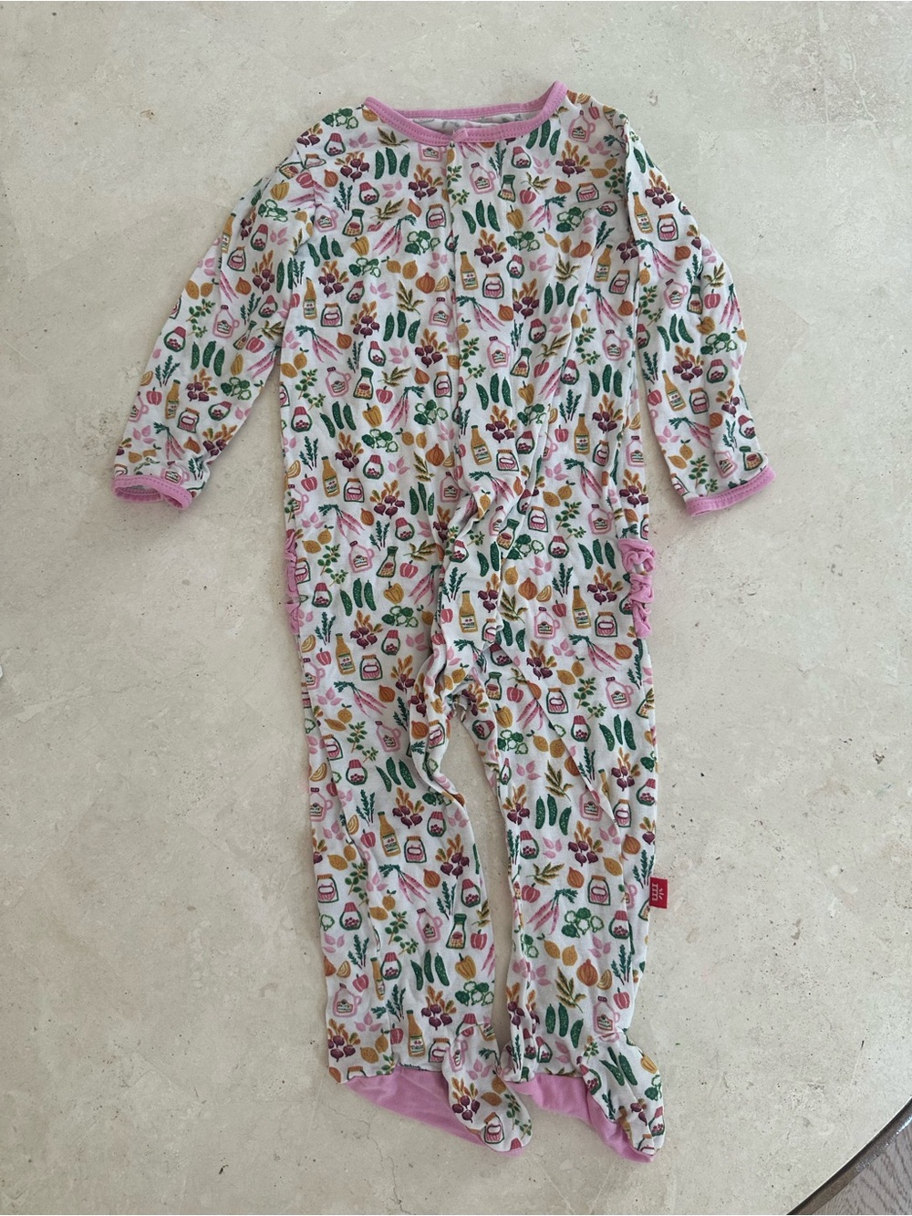 Magnetic me Pink Veggie and gardening Print Kids One-Piece Pajamas 6-9 month